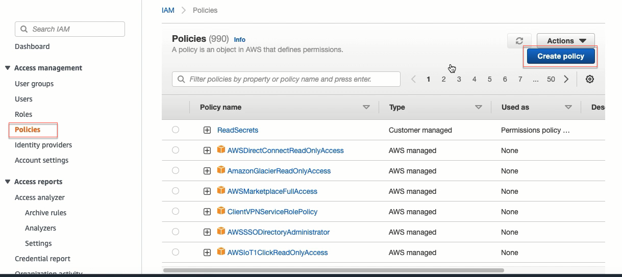 create an IAM policy