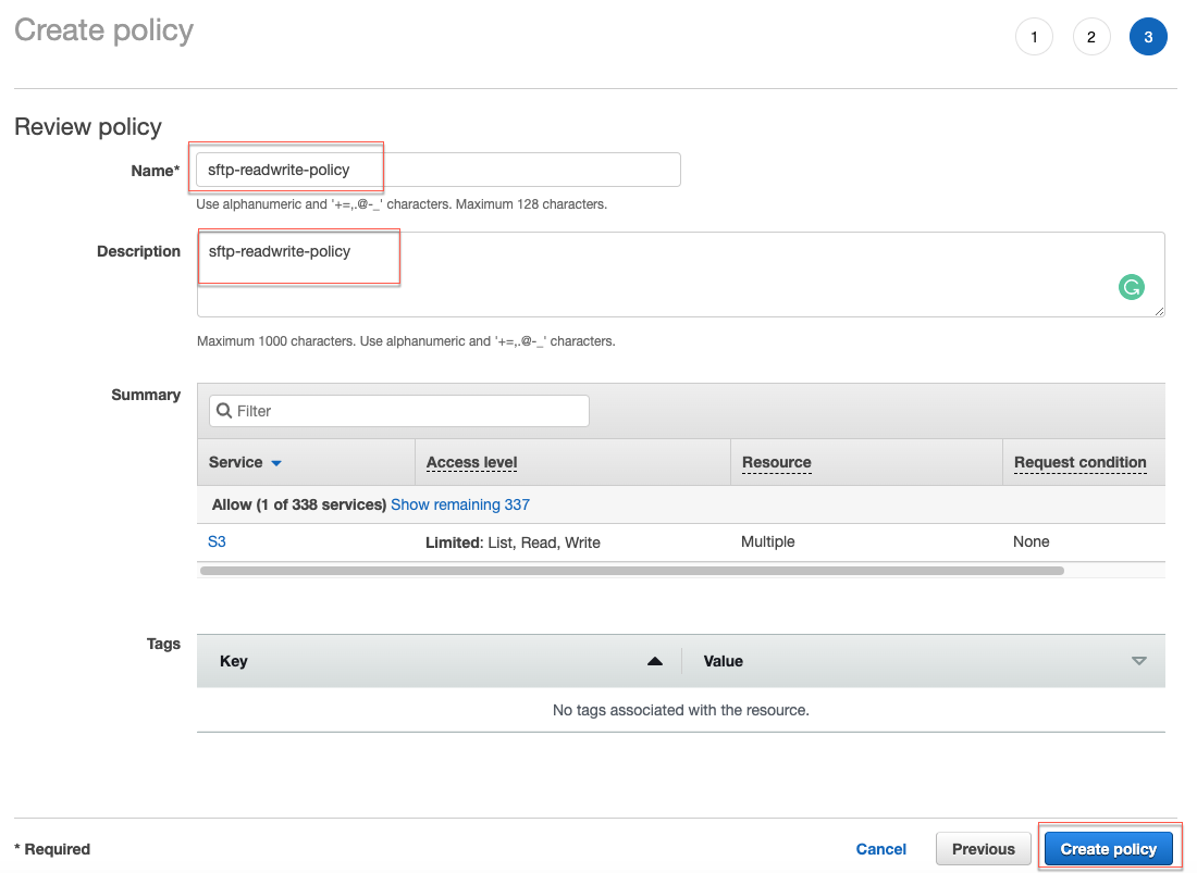 create an IAM policy