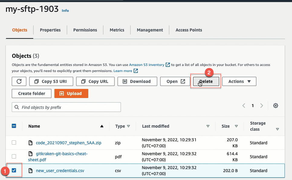 del file S3 bucket SFTP