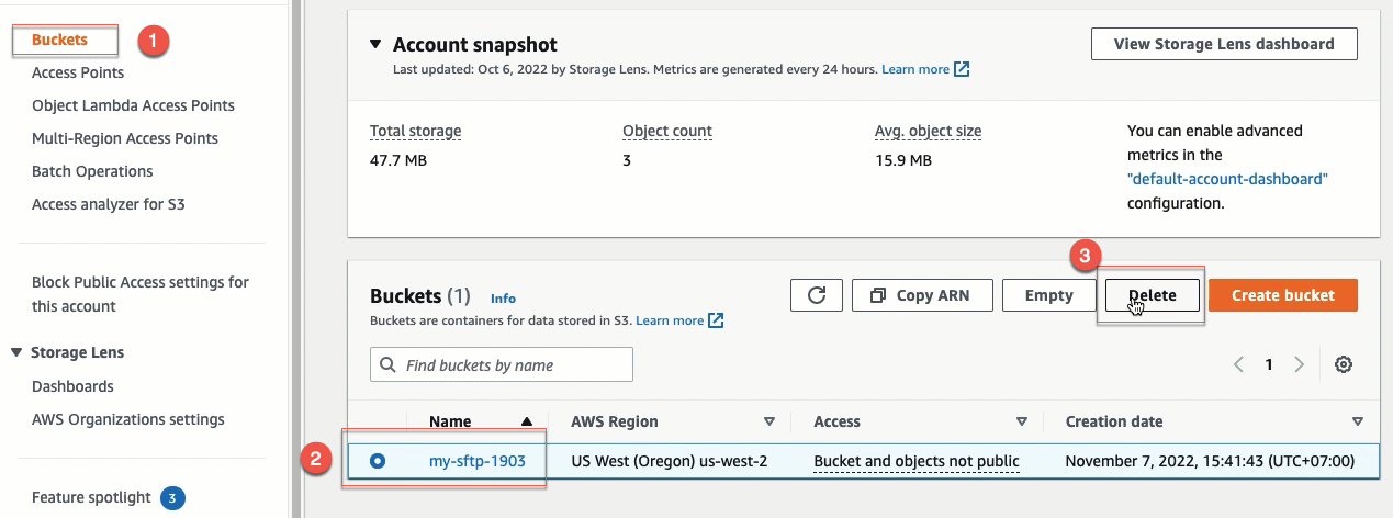 delete S3 bucket