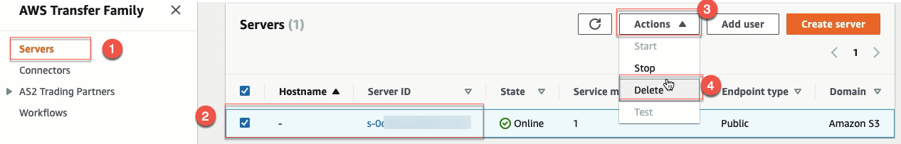 delete sftp server